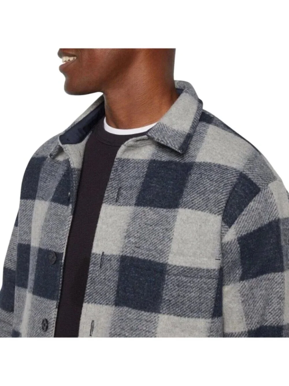 NWT Banana Republic Men's M Wool Blend Navy & Gray Heritage Shirt Jacket Plaid